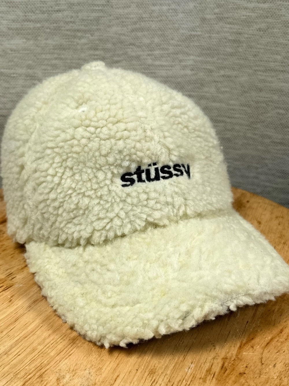 Stussy Sherpa Fleece Fuzzy Cream Ivory White Low Pro Cap Strapback Hat